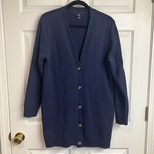 Jason Wu Chunky Knit Navy Long 5 Button Cardigan Duster Sweater Women's Size M